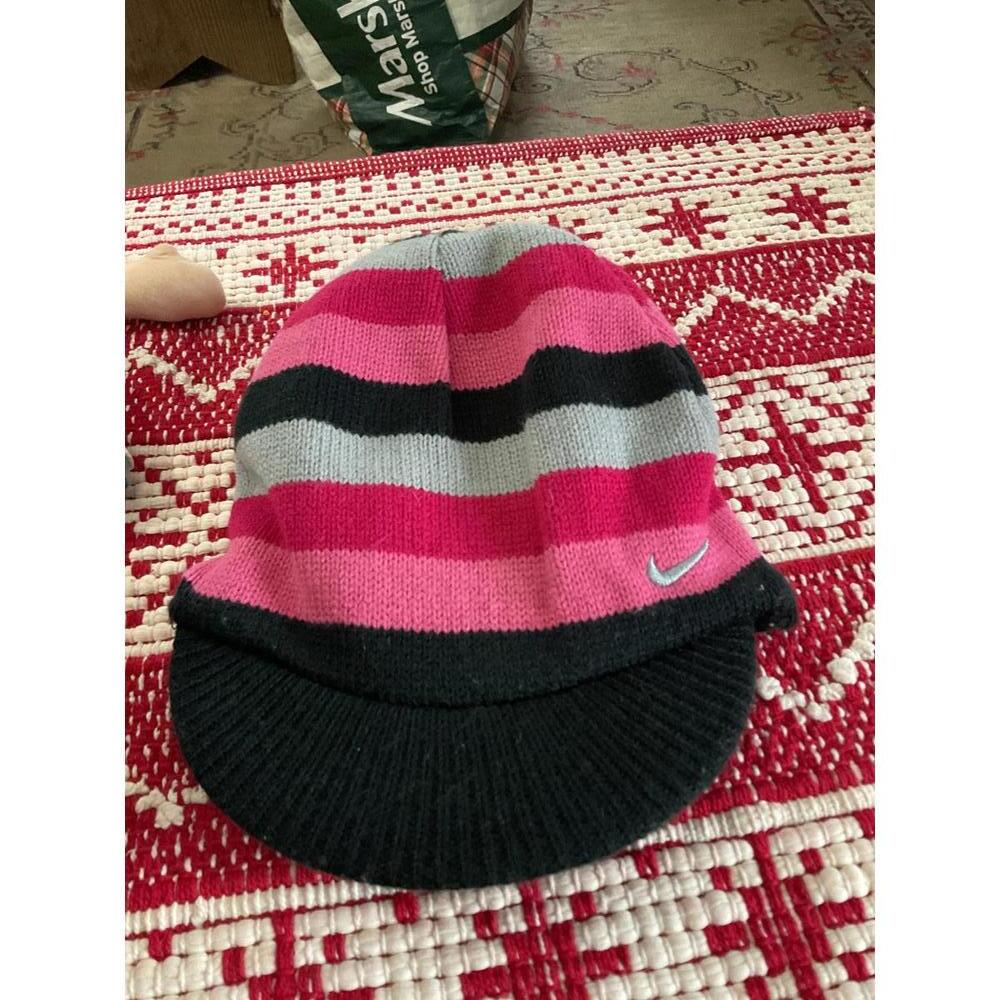 Nike Reversible Knit Beanie Hat with Visor - Black & Pink Stripes - Picture 3 of 4